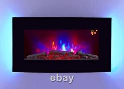 2022 Truflame 7 Colour Led Black Glass Arched Electric Wall Mounted Fire Place