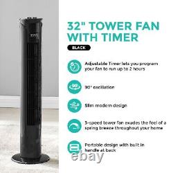 32 Oscillating Tower Fan 45W Slim Cooling 3 Speed Free Standing Timer 90 Degree