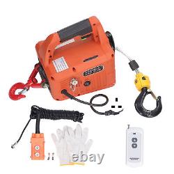 500kg Portable Electric Winch Steel Wire Rope Lifting Hoist Remote Control Tool