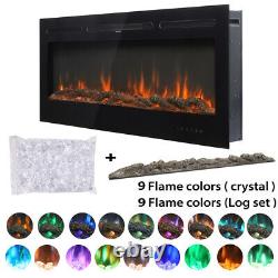 50/60 Inch Electric LED Fireplace Insert/Wall Mount Fire Heater +Remote Control