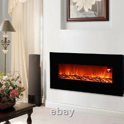 50 inch Wall Mounted Electric Fire Black Flat Glass with Remote Control