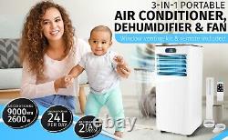 Air Conditioner 9000 BTU, Home Dehumidifier 24L/D & Cooling Fan, Remote Control