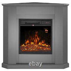 Corner Electric Fireplace Remote Control Triangle LED Log Fire Modern Mantle