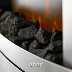 Electric Brushed Silver Pebble Coal 2kw Insert Inset Remote Control Led Fire