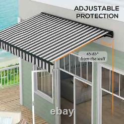 Electric Cassette Awning Retractable Stripe Sun Canopy Remote Control Grey/White