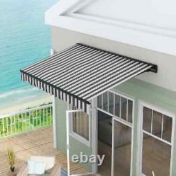 Electric Cassette Awning Retractable Stripe Sun Canopy Remote Control Grey/White