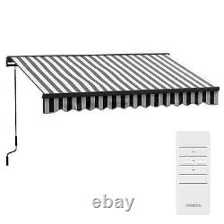 Electric Cassette Awning Retractable Stripe Sun Canopy Remote Control Grey/White