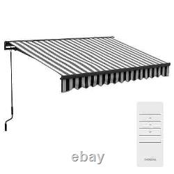 Electric Cassette Awning Retractable Stripe Sun Canopy Remote Control Grey/White