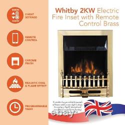 Electric Fire 2kW LED Flame, Warmlite WL45049 Whitby with Remote Control, Brass