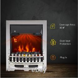 Electric Fireplace 1 & 2KW LED Fire Flame Effect Remote Control Heater Silver