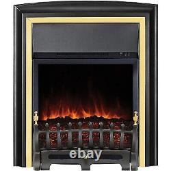 Electric Fireplace Inset Heater LED Flame Effect Brass Black Remote Control 2kW