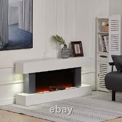 Electric Fireplace Suite Wooden Surround Remote Control LED Flame 52inch Heater