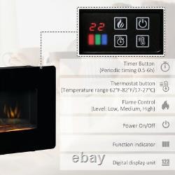 HOMCOM Wall-Mounted Electric Fireplace Remote Control & Timer Included