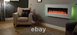 Holbeck Wall Mounted Electric Fire, White Flat Glass with Remote Control