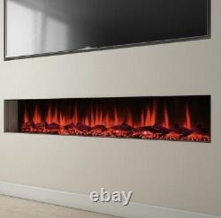 LED Flame Electric Inset Media Wall Fireplace in Black with Remote Control 72