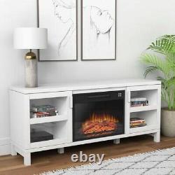 White Electric Fireplace TV Unit + Storage Three Level LED Flame Remote Control