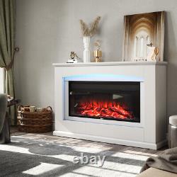 White Wood Mantel LED Flame Electric Fire Inset Fireplace Living Room Decorative