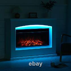 White Wood Mantel LED Flame Electric Fire Inset Fireplace Living Room Decorative